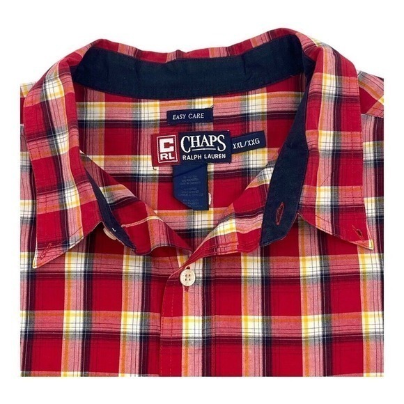 Chaps Ralph Lauren Easy Care Camp Shirt Red Plaid Button Up Long Sleeve Size XXL - Picture 7 of 10